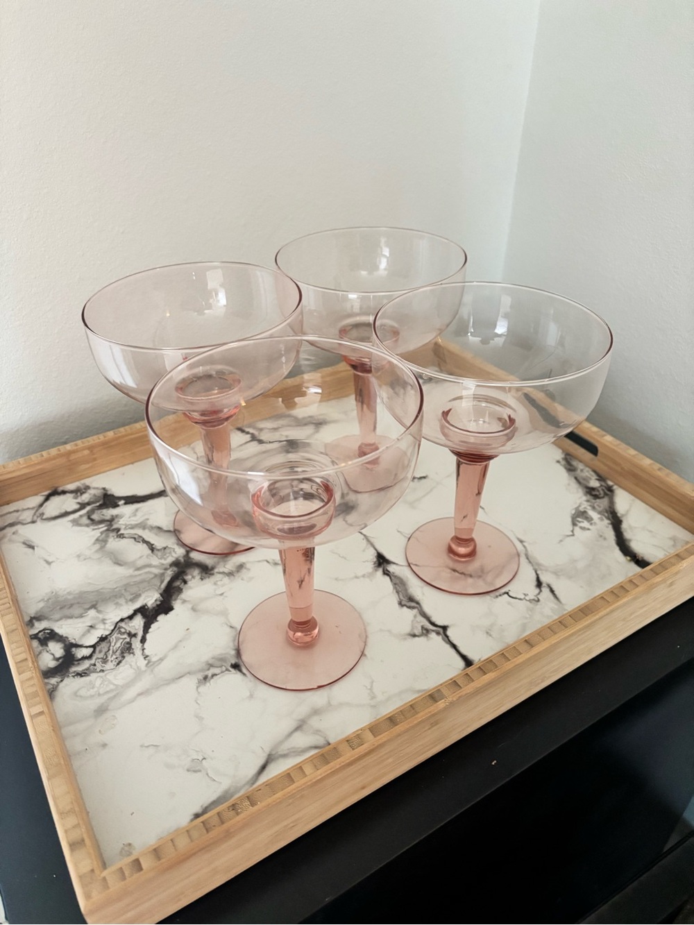 Set of 4 Pink Stemmed Champagne Coupes